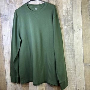 Falls Creek Large Army Green Long Sleeve Crewneck Thermal Sweatshirt